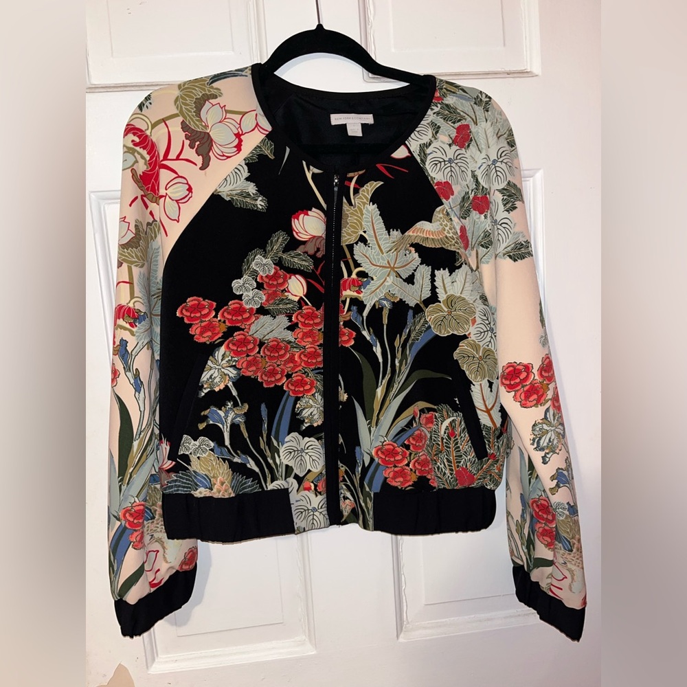 New York & Company Multicolor Floral Bomber Jacket